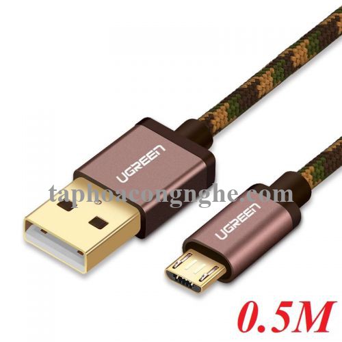 Ugreen 40424 0.5M màu Nâu Cáp sạc truyền dữ liệu USB 2.0 sang MICRO USB dây bọc lưới US246 30040424
